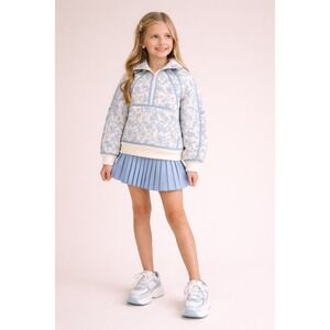 Shop The Mint Girls Light Blue‎ Toile Quilted Pullover Half Zip 10/12